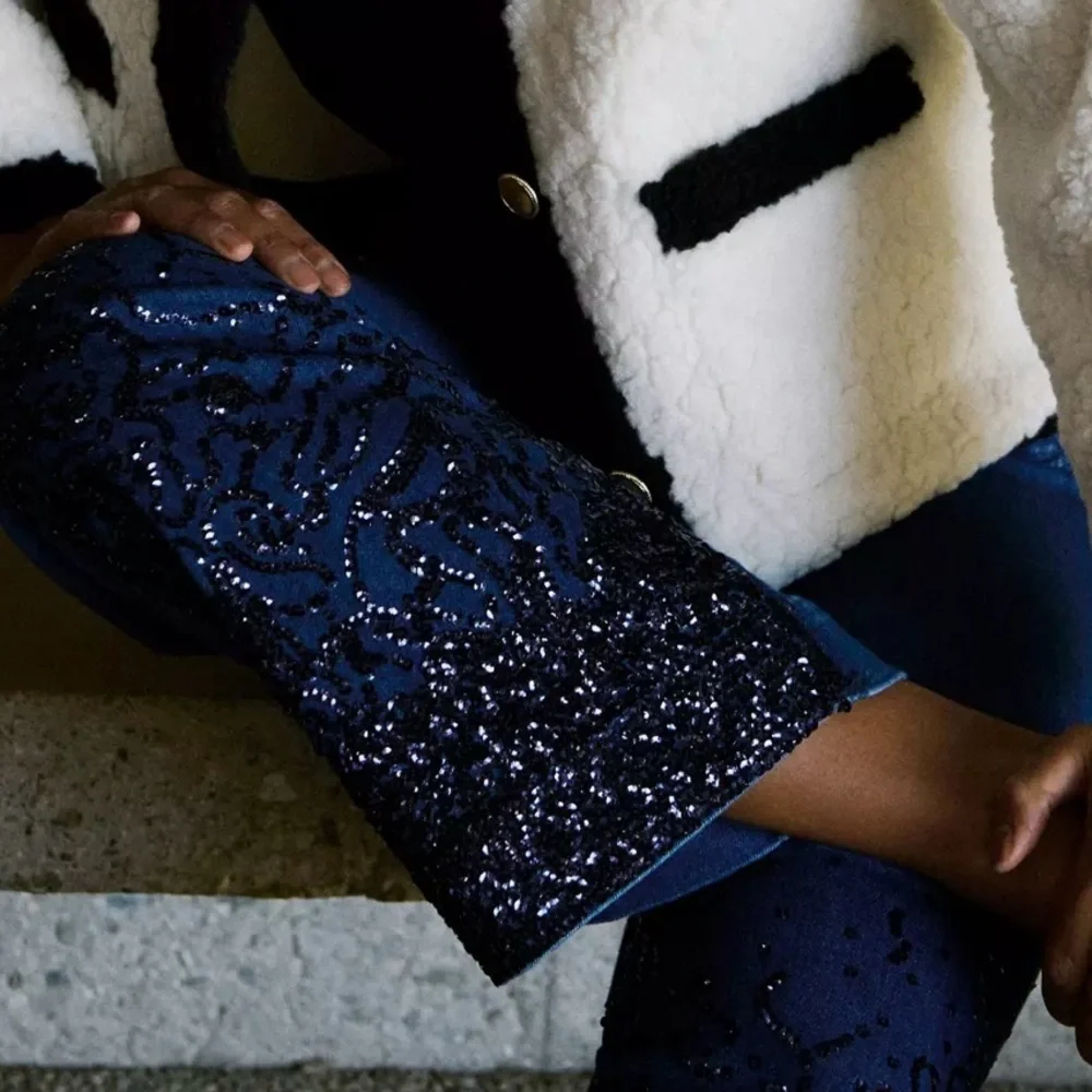 Colette Cropped High-Rise Wide-Leg Jeans by Maeve Sequin Edition size 25 P - Picture 4 of 9